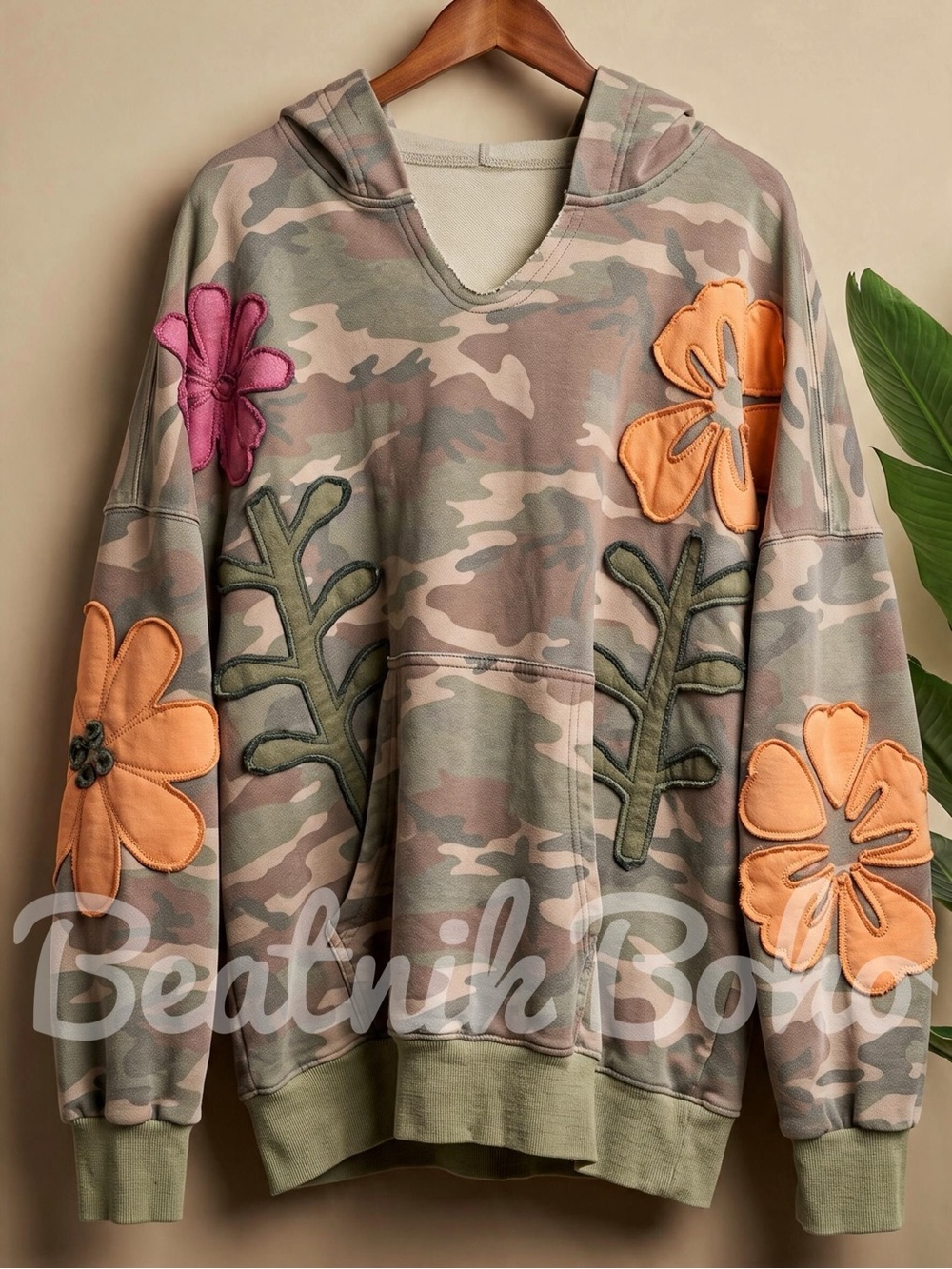 RESTOCK ETA 11/5 Camo Floral Patchwork Hoodie / TikTok Viral Appliqué Pullover - Picture 8 of 9